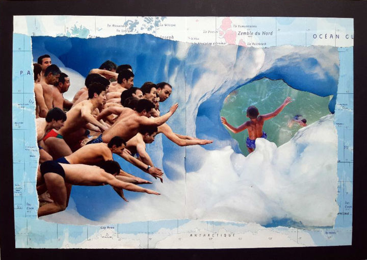 Collages getiteld "Les passeurs de mon…" door Boyfred, Origineel Kunstwerk, Collages Gemonteerd op Karton