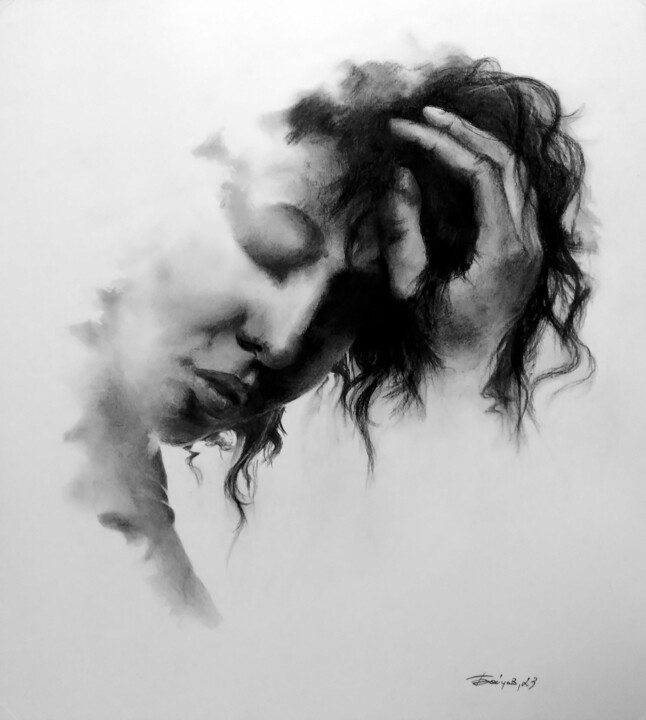 Drawing titled "Echoes of the Night" by Boytsov, Original Artwork, Charcoal
