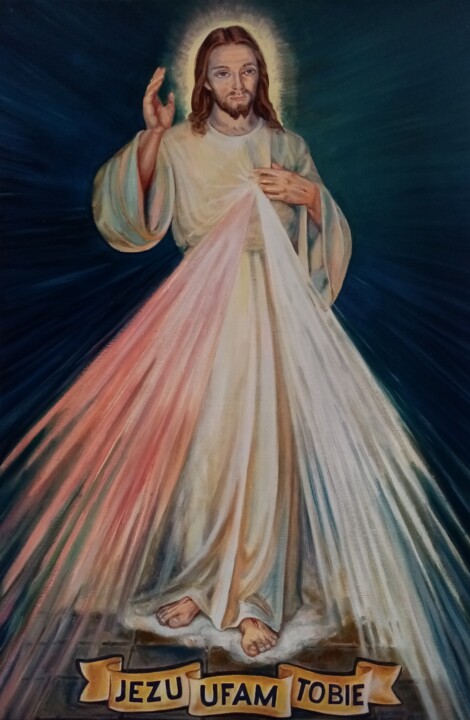 Malarstwo zatytułowany „PAN JEZUS MILOSIERN…” autorstwa Bozena  D G, Oryginalna praca, Olej