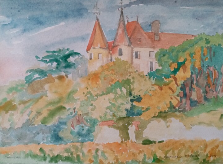 Peinture intitulée "CHATEAU DE TONNEINS" par Bozena  D G, Œuvre d'art originale, Aquarelle