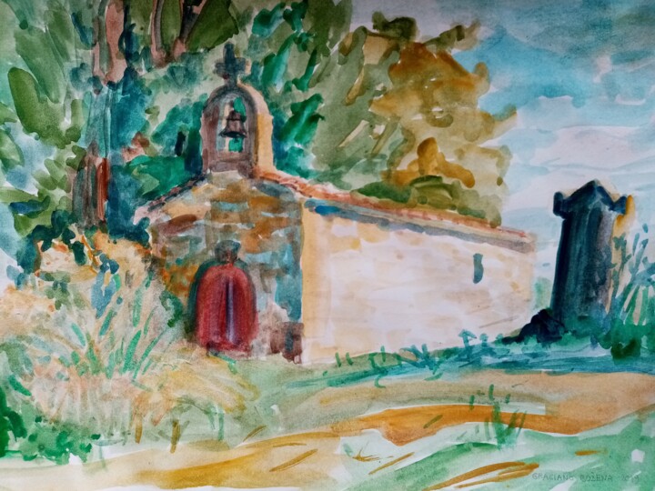 Peinture intitulée "CHAPELLE DE ST BART…" par Bozena  D G, Œuvre d'art originale, Aquarelle