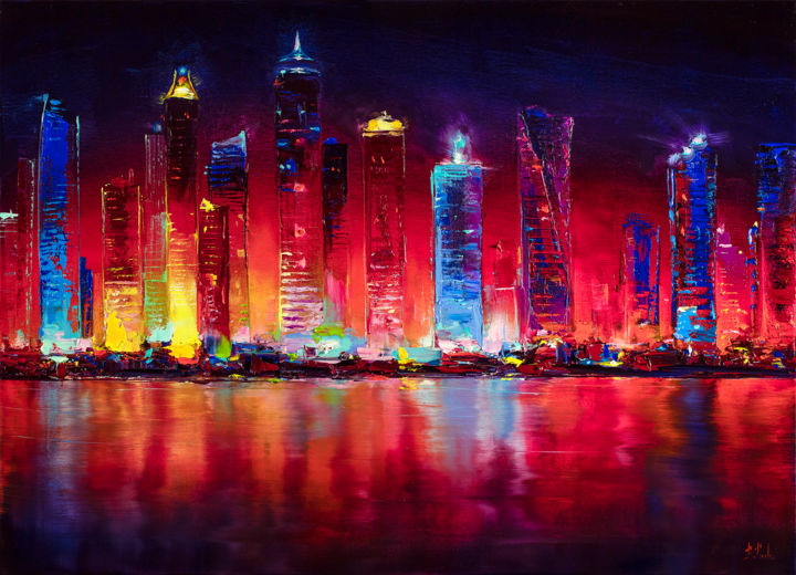 Dubai Skyline, Painting by Bozhena Fuchs Artmajeur