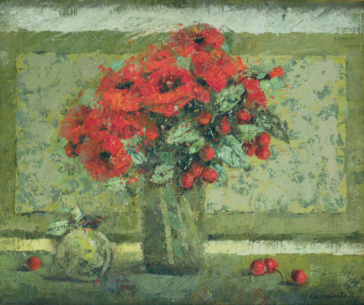 Painting titled "Маки" by Liudmila Kalmykova, Original Artwork, Oil