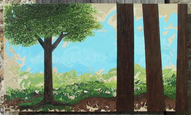 Peinture intitulée "grands arbres sur f…" par Richard Brachais, Œuvre d'art originale, Huile