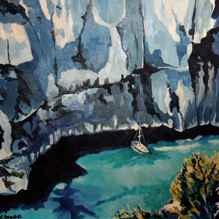 Painting titled "Calanques" by Pascal Brachet, Original Artwork, Oil