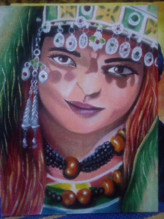Painting titled "Femme amazigh" by Brahim Damen, Original Artwork, Gouache