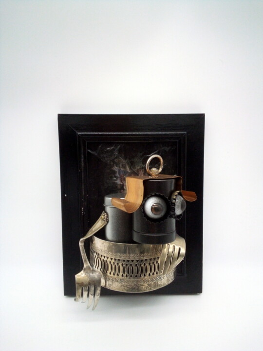 Sculpture titled "looking for you" by Branimir Misic, Original Artwork, Metals Mounted on Wood Stretcher frame