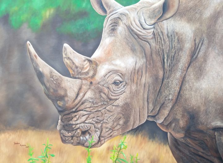 Painting titled "Rhino" by Brandon Alfredo, Original Artwork, Oil