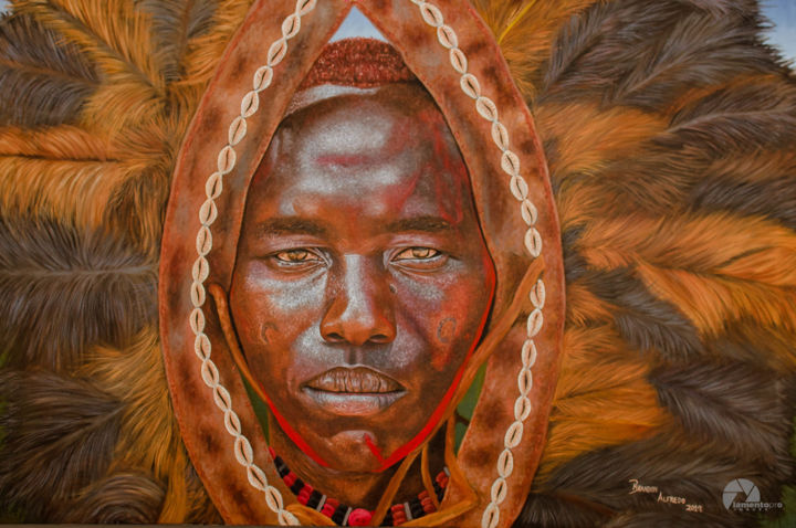 Peinture intitulée "The last of maasai…" par Brandon Alfredo, Œuvre d'art originale, Huile