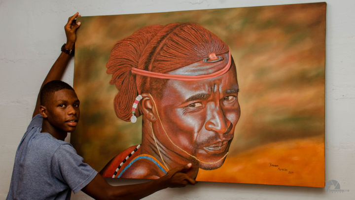 Pittura intitolato "Maasai man" da Brandon Alfredo, Opera d'arte originale, Olio