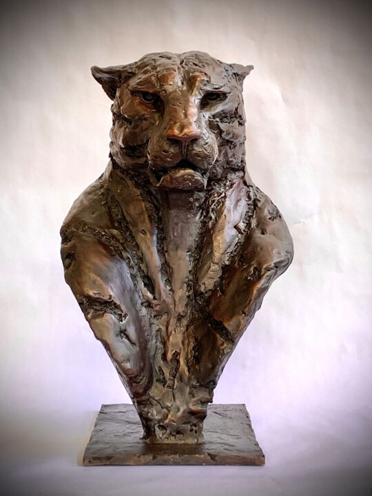Sculpture titled "Leopard Bust Ltd Ed…" by Brandon Borgelt, Original Artwork, Bronze