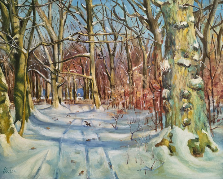 Malerei mit dem Titel "Winter II" von Branislava Grubjesic Pantelic, Original-Kunstwerk, Öl