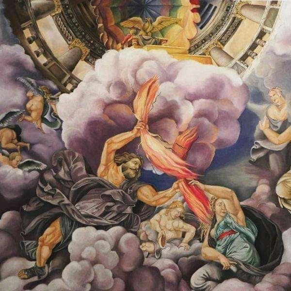 Painting titled "Zeus thunder attack" by Branislava Grubjesic Pantelic, Original Artwork, Oil