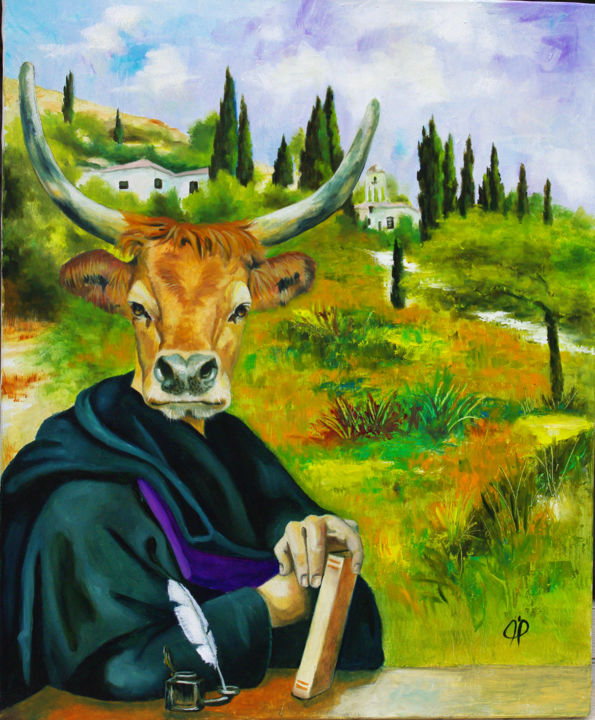 Peinture intitulée "Vaca Barrosa de Sam…" par Brataine, Œuvre d'art originale, Huile
