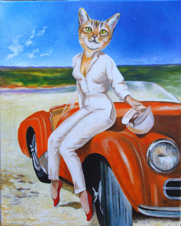 Peinture intitulée "Les chattes en foli…" par Brataine, Œuvre d'art originale, Huile
