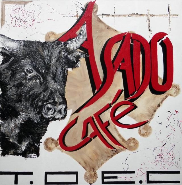 Painting titled "ASADO CAFE" by Didier Bravo, Original Artwork