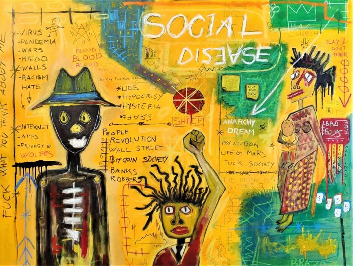 Schilderij getiteld "social disease" door Brazo, Origineel Kunstwerk, Acryl