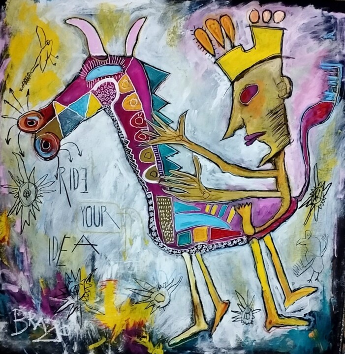 Painting titled "Ride your idea" by Brazo, Original Artwork, Acrylic