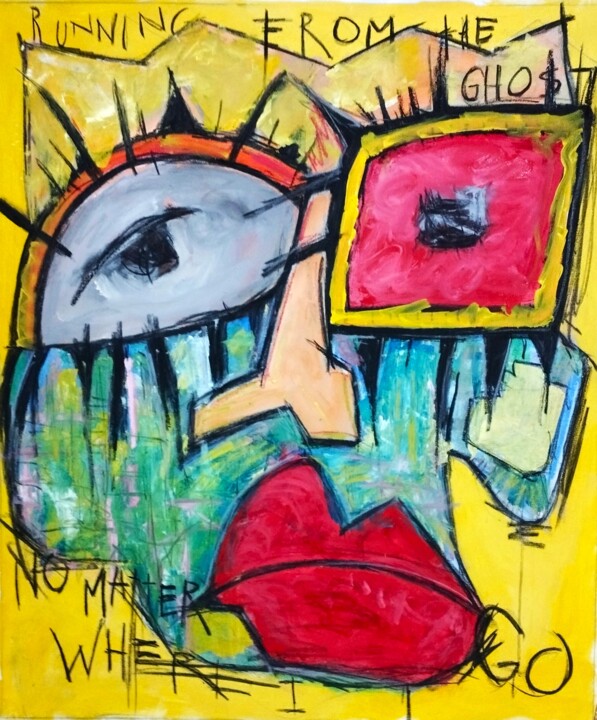 Painting titled "Running from the gh…" by Brazo, Original Artwork, Acrylic
