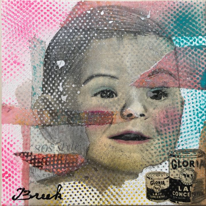 Collages intitulée "Bébé Gloria" par Breek Kuntz, Œuvre d'art originale, Découpages