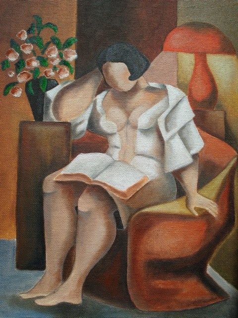 Peinture intitulée "la lecture" par Catherine Bres-Rhocanges, Œuvre d'art originale, Huile