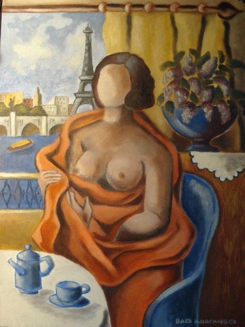 Картина под названием "Petit nu aux lilas" - Catherine Bres-Rhocanges, Подлинное произведение искусства, Масло