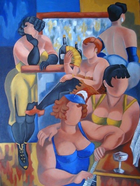 Peinture intitulée "Piano Bar" par Catherine Bres-Rhocanges, Œuvre d'art originale, Huile