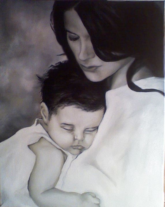 Pintura intitulada "Mother and Child" por Brett Roeller, Obras de arte originais, Óleo