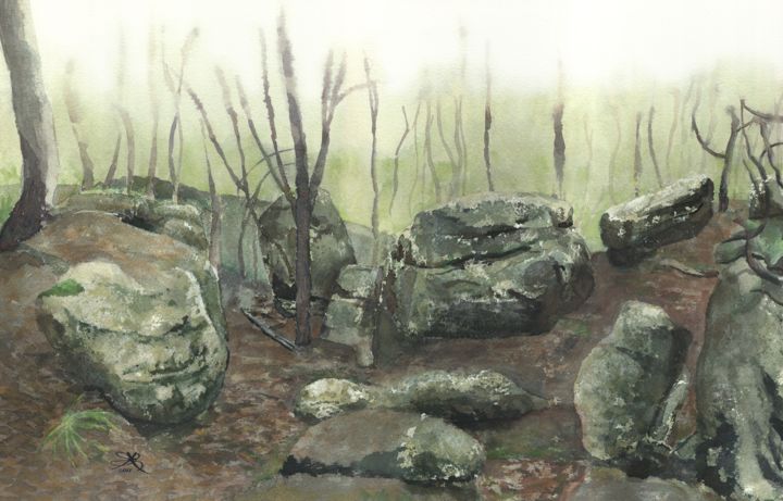 Painting titled "Toohey Rocks" by Brett Buckley, Original Art, Watercolor