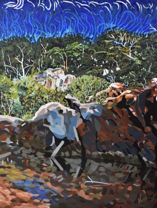 Ζωγραφική με τίτλο "The Bush Behind the…" από Brett Buckley, Αυθεντικά έργα τέχνης, Ακρυλικό Τοποθετήθηκε στο Ξύλινο φορείο…