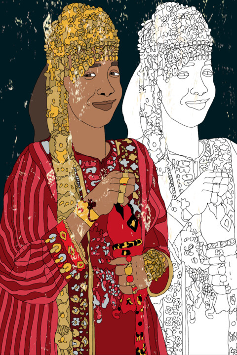 Digitale Kunst mit dem Titel "Qatarienne" von Mildrède Brevet, Original-Kunstwerk, Digitale Malerei