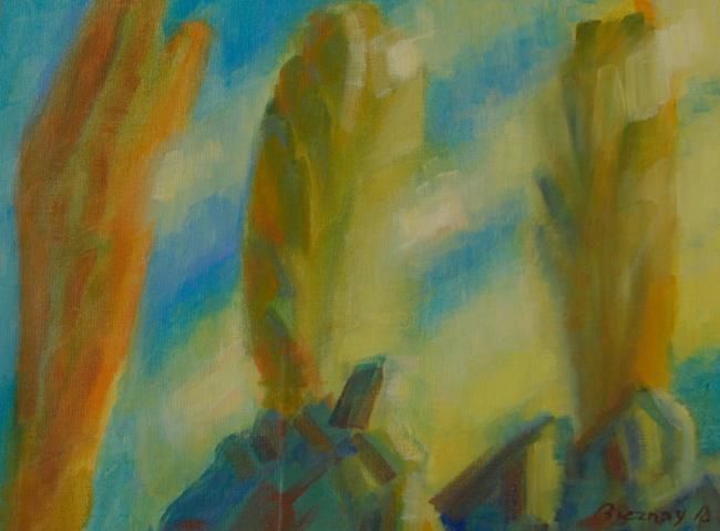 Painting titled "trees" by András Breznay, Original Art, Oil Mounted on Stretcher frame