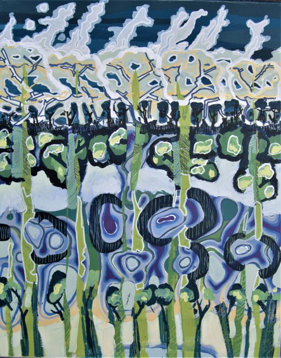 Painting titled "Vegetated Island" by Brian Lockett, Original Artwork, Acrylic