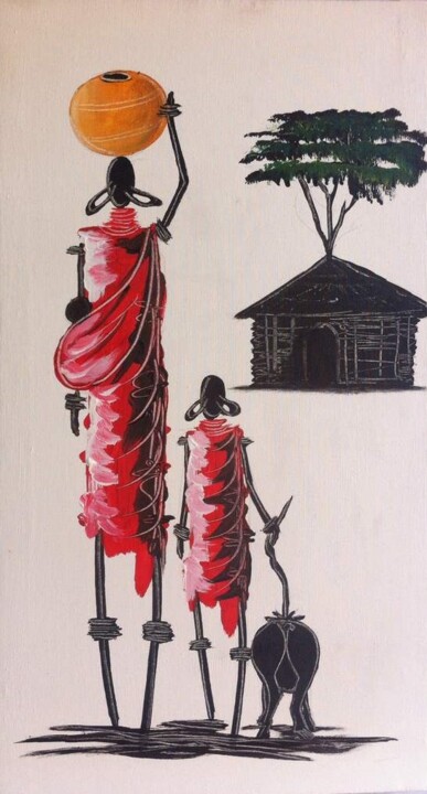 Peinture intitulée "African familly.jpg" par Briand Kimana, Œuvre d'art originale, Acrylique