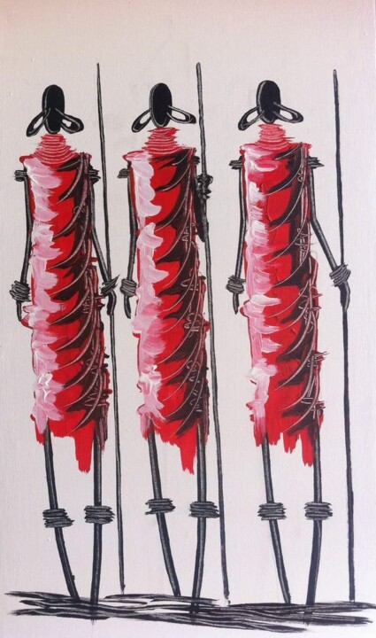 Painting titled "3 African Massai" by Briand Kimana, Original Artwork, Acrylic