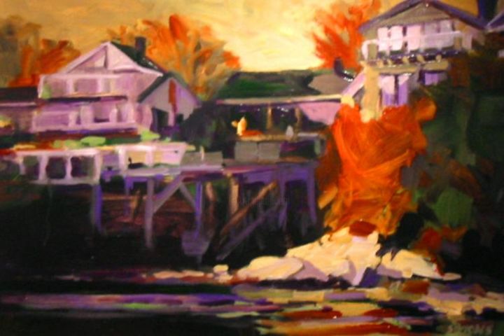 Peinture intitulée "Beach Houses" par Brian Simons, Œuvre d'art originale, Huile