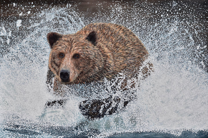 Peinture intitulée "grizzly-bear-runnin…" par Brian Sloan, Œuvre d'art originale, Acrylique