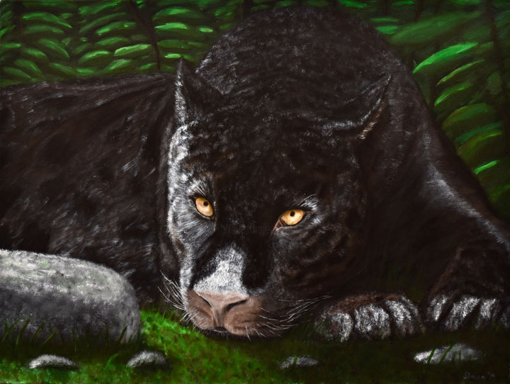 Painting titled "Black Panther" by Brian Sloan, Original Art, Acrylic