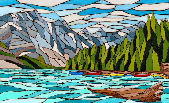 Painting titled "Lake Moraine, Banff…" by Brian Sloan, Original Art, Acrylic