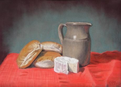 Peinture intitulée "Camembert with Buns" par Brian Smalley, Œuvre d'art originale