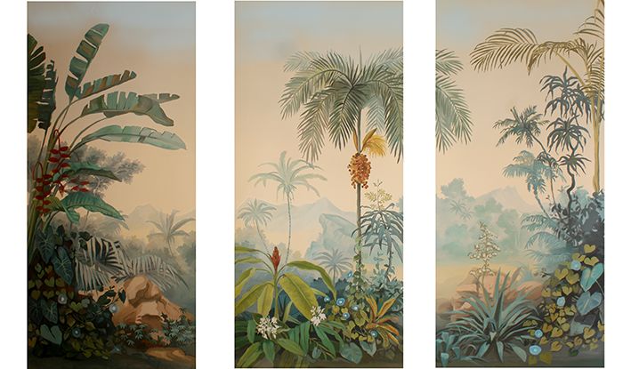 Pintura titulada "triptyque-ylang.png" por Les Décors Des Mers Du Sud, Obra de arte original, Oleo