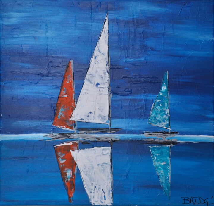 Painting titled "La voile blanche" by Bridg', Original Artwork, Acrylic Mounted on Wood Stretcher frame
