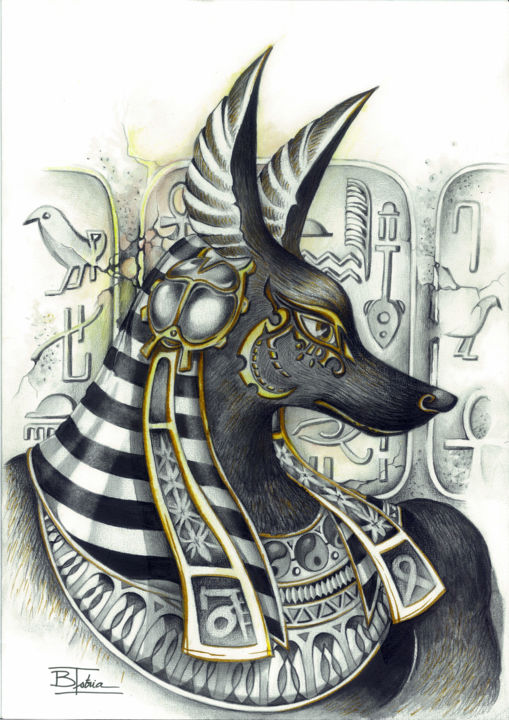 Dessin intitulée "ANUBIS" par Brigitte Istria, Œuvre d'art originale, Crayon