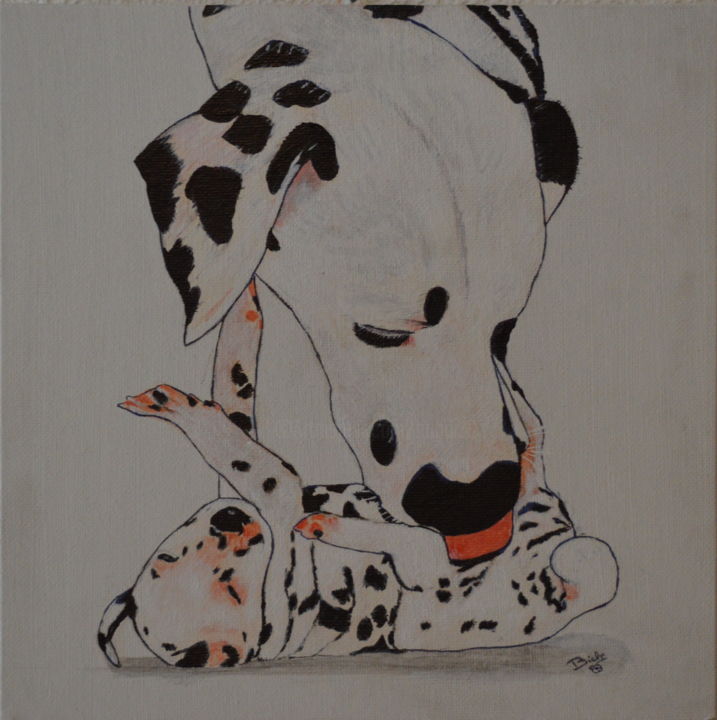 Painting titled "Dalmatien avec son…" by Brigitte Didier (Biche), Original Artwork, Acrylic
