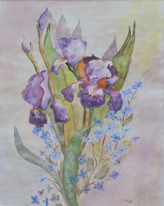 Painting titled "iris" by Brigitte Didier (Biche), Original Artwork, Watercolor Mounted on artwork_cat.