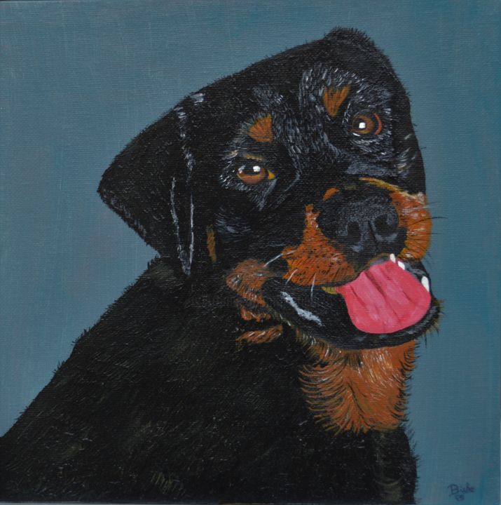 Peinture intitulée "Rottweiler" par Brigitte Didier (Biche), Œuvre d'art originale, Acrylique