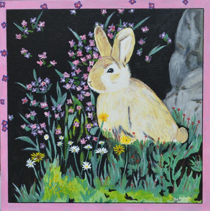 Pittura intitolato "Petit lapin" da Brigitte Didier (Biche), Opera d'arte originale, Acrilico