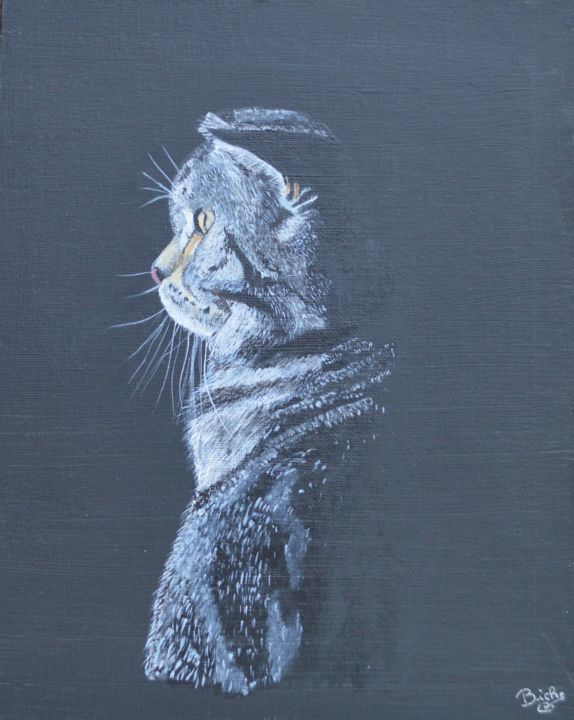 Peinture intitulée "Profil de chat" par Brigitte Didier (Biche), Œuvre d'art originale, Acrylique