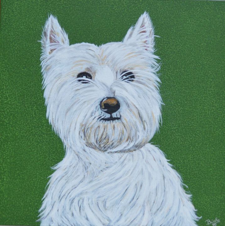 Painting titled "West Highland White…" by Brigitte Didier (Biche), Original Artwork, Acrylic