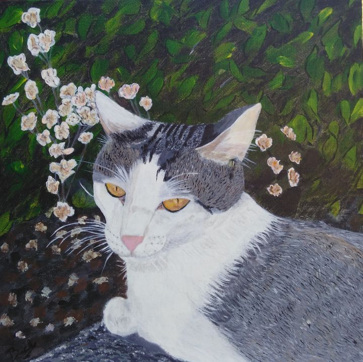 Painting titled "Le chat BEN" by Brigitte Didier (Biche), Original Artwork, Acrylic